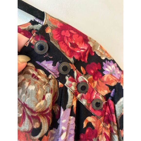 Vintage 80's Dennis Goldsmith Floral Smocked Waist Midi Dress sz 14 Grandmacore, - Picture 6 of 11